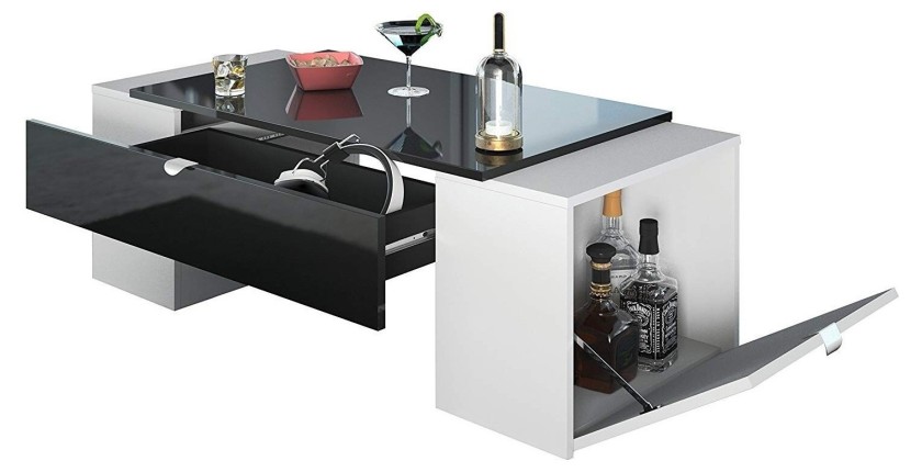 Table basse LUCK ultra design et modulable. Table basse noire et blanche avec une finition haute brillance