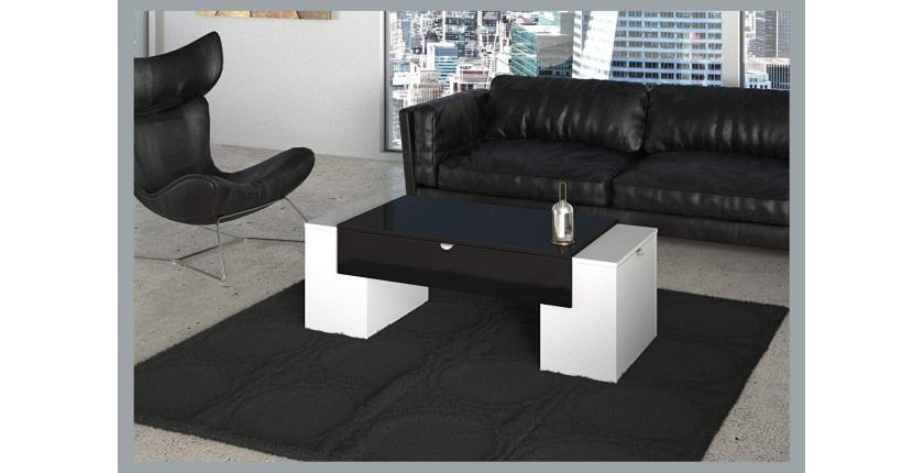 Table basse LUCK ultra design et modulable. Table basse noire et blanche avec une finition haute brillance