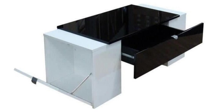 Table basse LUCK ultra design et modulable. Table basse noire et blanche avec une finition haute brillance