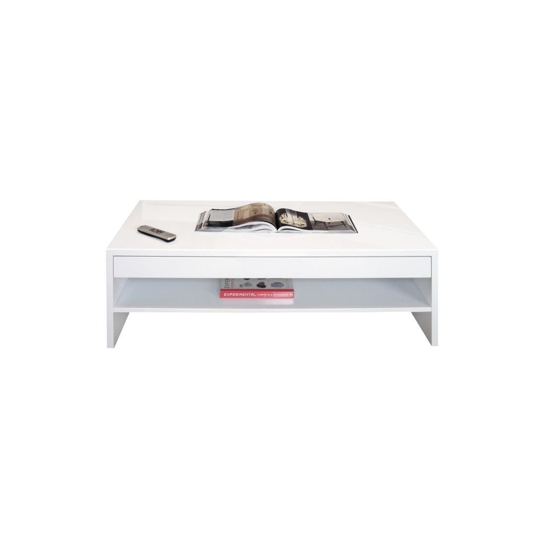 Table basse TRIGO avec tiroir coloris Blanc brillant - longeur 118 cm