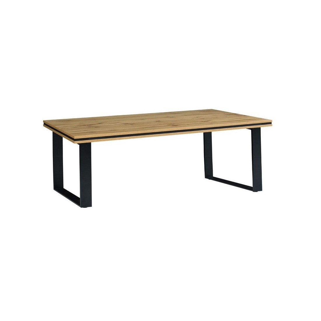 Table basse pour votre salon MALAGA. Coloris chêne wotan et métal noir. Design et tendance