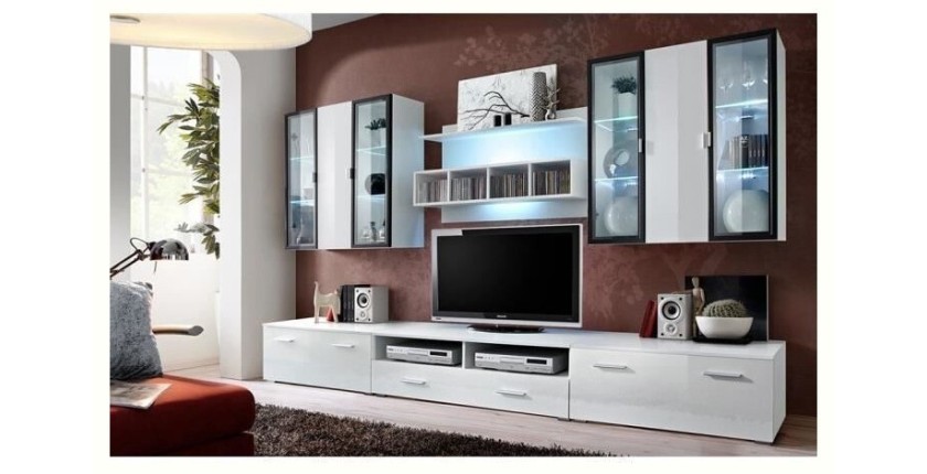 Ensemble meuble salon Quadro Blanc/Blanc laqué de haute brillance avec LED