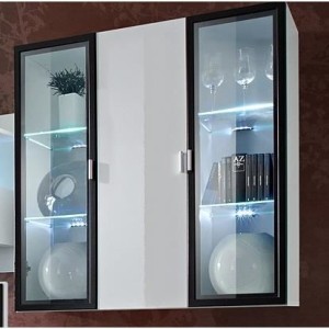 Ensemble meuble salon Quadro Blanc/Blanc laqué de haute brillance avec LED