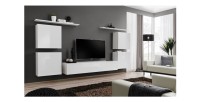Ensemble meuble salon SWITCH IV design, coloris blanc brillant.