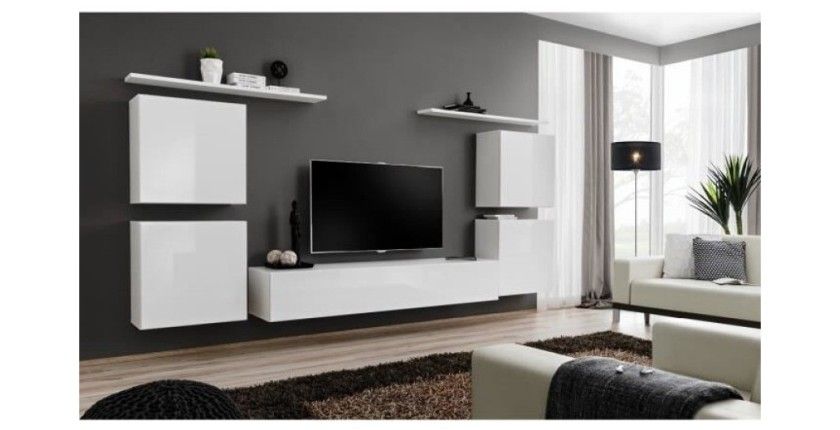 Ensemble meuble salon SWITCH IV design, coloris blanc brillant.