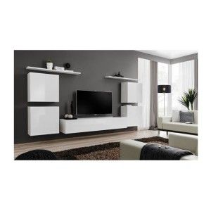 Ensemble meuble salon SWITCH IV design, coloris blanc brillant.