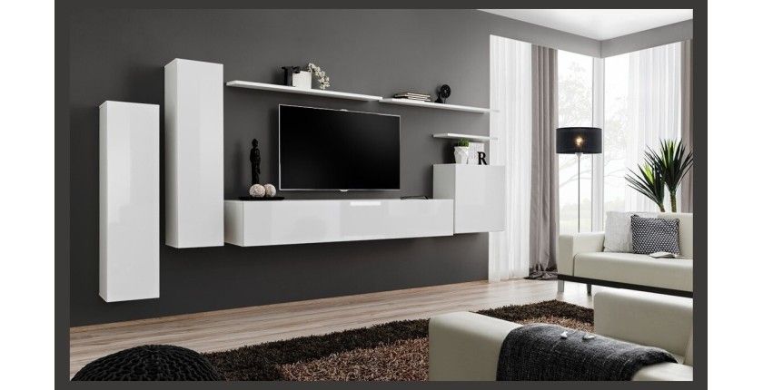 Ensemble de meubles salon collection SWITCH I design. Coloris blanc brillant.