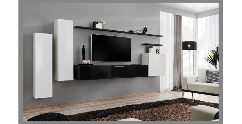 Ensemble de meubles de salon collection SWITCH I design, coloris blanc et noir brillant.