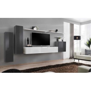 Ensemble de meubles de salon collection SWITCH I design, coloris gris et blanc brillant.