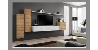Ensemble de meubles de salon collection SWITCH I design, coloris chêne et blanc brillant.