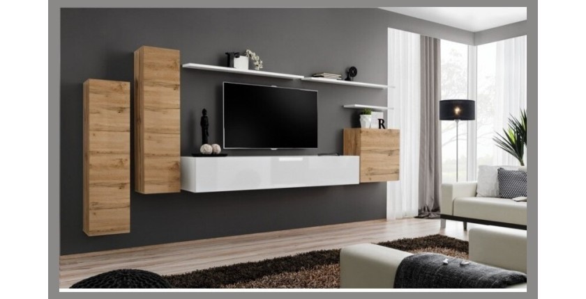 Ensemble de meubles de salon collection SWITCH I design, coloris chêne et blanc brillant.