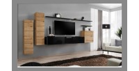 Ensemble meuble salon SWITCH I design, coloris chêne Wotan et noir brillant.