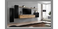 Ensemble meuble salon SWITCH I design, coloris noir brillant et chêne Wotan.