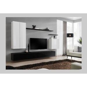 Ensemble meuble salon collection SWITCH II design, coloris blanc et noir brillant.