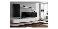 Ensemble meuble salon collection SWITCH II design, coloris noir et blanc brillant.