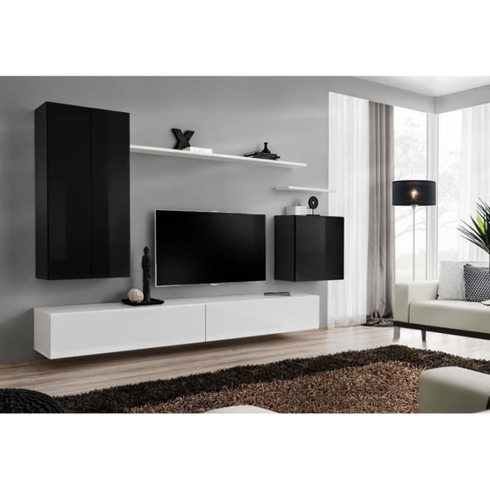 Ensemble meuble salon collection SWITCH II design, coloris noir et blanc brillant.