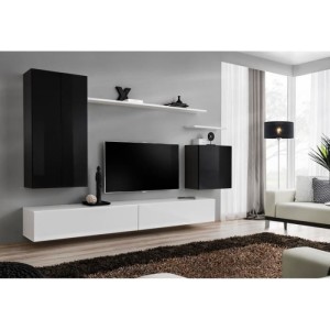 Ensemble meuble salon collection SWITCH II design, coloris noir et blanc brillant.