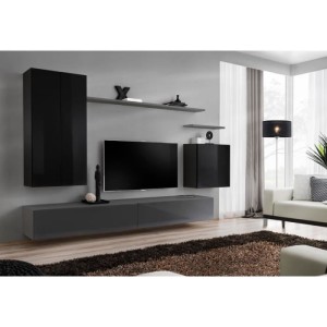 Ensemble de meubles de salon collection SWITCH II design, coloris noir et gris brillant.
