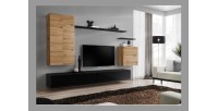 Ensemble de meubles de salon collection SWITCH II design, coloris chêne et noir brillant.