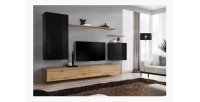 Ensemble de meubles de salon collection SWITCH II design, coloris noir brillant et chêne Wotan.