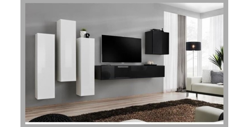 Ensemble de meubles de salon design collection SWITCH III. Coloris blanc et noir brillant.