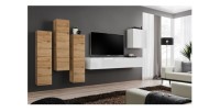 Ensemble de meubles de salon design collection SWITCH III. Coloris chêne wotan et blanc brillant.