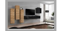 Ensemble de meubles de salon design collection SWITCH III. Coloris chêne wotan et noir brillant.
