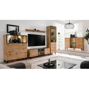 Meuble tv TINO. Idéal pour votre salon. Look tendance type industriel, bois, verre et métal.
