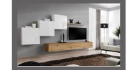 Ensemble meuble salon mural SWITCH X design, coloris chêne Wotan et blanc brillant.