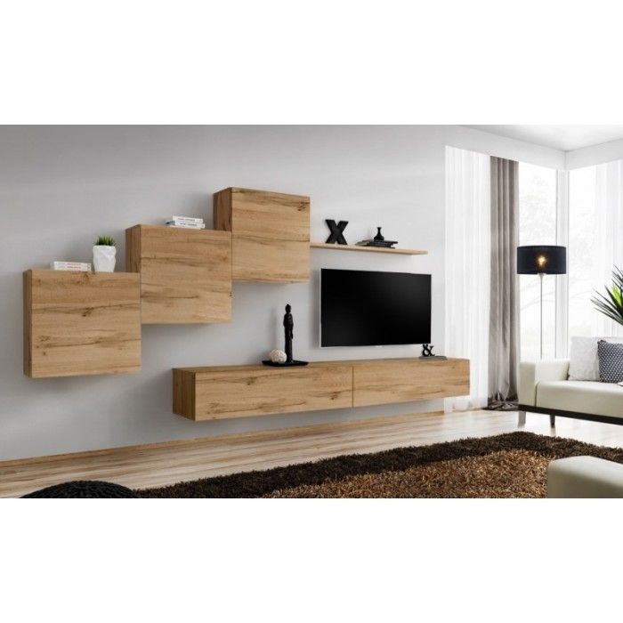 Ensemble meuble salon mural SWITCH X design, coloris chêne Wotan.