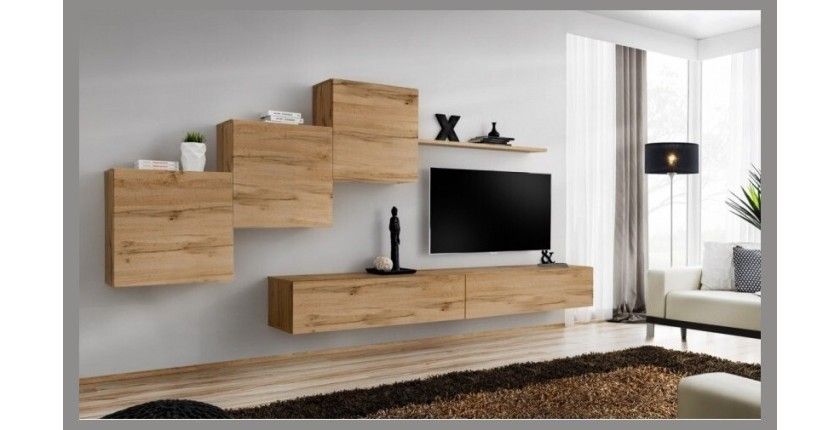 Ensemble meuble salon mural SWITCH X design, coloris chêne Wotan.