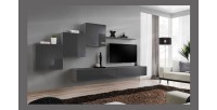 Ensemble meuble salon mural SWITCH X design, coloris gris brillant.