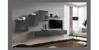 Ensemble meuble salon mural SWITCH X design, coloris gris brillant.