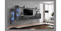 Ensemble meuble salon mural SWITCH XI design, coloris gris brillant.