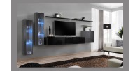 Ensemble meuble salon mural SWITCH XI design, coloris noir brillant et gris brillant.