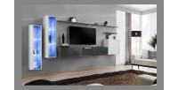 Ensemble meuble salon mural SWITCH XI design, coloris gris brillant et blanc brillant.