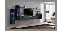 Ensemble meuble salon mural SWITCH XI design, coloris gris brillant et noir brillant.
