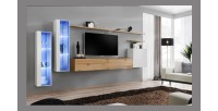 Ensemble meuble salon mural SWITCH XI design, coloris chêne Wotan et blanc brillant.