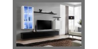 Ensemble meuble salon mural SWITCH XII design, coloris noir et blanc brillant.
