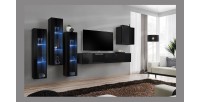 Ensemble meuble salon mural SWITCH XIII design, coloris noir brillant.
