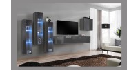 Ensemble meuble salon mural SWITCH XIII design, coloris gris brillant.