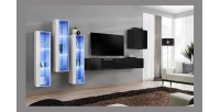 Ensemble meuble salon mural SWITCH XIII design, coloris noir brillant et blanc.