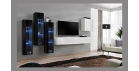 Ensemble meuble salon mural SWITCH XIII design, coloris blanc brillant et noir.