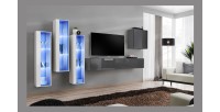 Ensemble meuble salon mural SWITCH XIII design, coloris gris brillant et blanc.