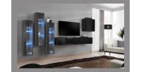 Ensemble meuble salon mural SWITCH XIII design, coloris noir brillant et gris.