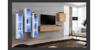 Ensemble meuble salon mural SWITCH XIII design, coloris chêne Wotan et blanc.
