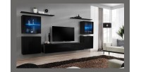 Ensemble meuble salon mural SWITCH XIV design, coloris noir brillant.