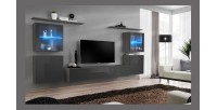 Ensemble meuble salon mural SWITCH XIV design, coloris gris brillant.