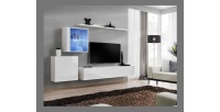 Ensemble meuble salon mural SWITCH XV design, coloris blanc brillant.
