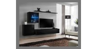Ensemble meuble salon mural SWITCH XV design, coloris noir brillant.